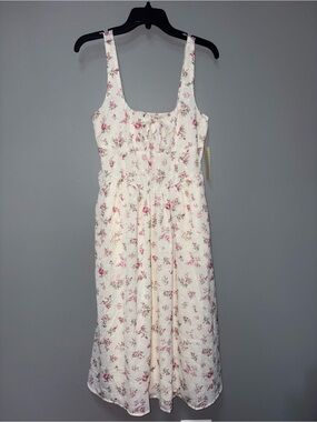 Thirty Thirty NEW Floral Midi Feminine Sundress in Cream with Pink Roses Size L